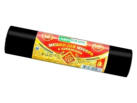 Мешки для мусора 120 л, с завязками, черные, в рулоне 10 шт., ПНД, 15 мкм, 800х750 мм, VIP, Z12010black в Бишкеке