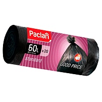 Мешки для мусора 60 л, черные, в рулоне 20 шт., ПНД, 7,4 мкм, 720х600 мм, PACLAN, 600820 в Бишкеке