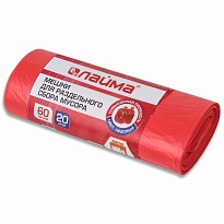 Мешки для мусора 60 л, красный, в рулоне 20 шт., ПНД, 10 мкм, 680х580 мм, LAIMA, 606702 в Бишкеке