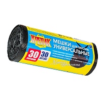 Мешки для мусора 30 л, черные, в рулоне 30 шт., ПНД, 9 мкм, 600х500 мм, Крепак, 4607075710108 в Бишкеке