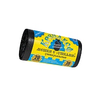 Мешки для мусора 20 л, с ушками, черные, в рулоне 30 шт., ПНД, 10 мкм, 550х440 мм, Крепакоф, 4607075710405 в Бишкеке