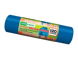 Мешки для мусора 120 л, синие, в рулоне 10 шт., ПНД, 14 мкм, 1100х700 мм, EXTRA, ex1201802 в Бишкеке