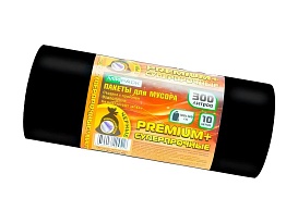 Мешки для мусора 300 л, черные, в рулоне 10 шт., ПВД 70 мкм, 1400х1000 мм, PREMIUM+, 30010160 в Бишкеке