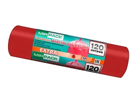 Мешки для мусора 120 л, красные, в рулоне 10 шт., ПНД, 14 мкм, 1100х700 мм, EXTRA, ex1201805 в Бишкеке