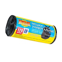 Мешки для мусора 120 л, черные, в рулоне 20 шт., ПНД, 15 мкм, 1100х700 мм, Крепак, 4607075710207 в Бишкеке