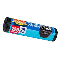 Мешки для мусора 120 л, с ушками, черные, в рулоне 10 шт., ПНД, 15 мкм, 1100х700 мм, Крепак, 4607075710474 в Бишкеке