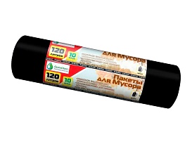 Мешки для мусора 120 л, черные, в рулоне 10 шт., ПНД, 12 мкм, 1100х700 мм, MIRPACK Classik, 1201011 в Бишкеке
