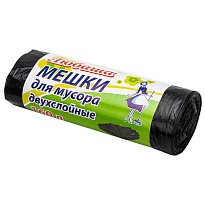 Мешки для мусора 160 л, черные, в рулоне 10 шт., ПВД, 23 мкм, 1200х900 мм, Любаша, 607681 в Бишкеке