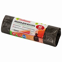 Мешки для мусора 60 л, черные, в рулоне 20 шт., ПНД, 5 мкм, 650х570 мм, Любаша, 605331 в Бишкеке