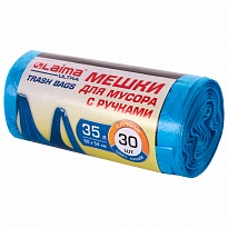 Мешки для мусора 35 л, с ручками, синие, в рулоне 30 шт., ПНД, 9 мкм, 540х500 мм, LAIMA ULTRA, 607683 в Бишкеке