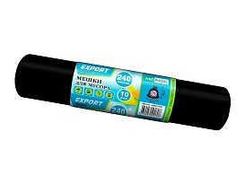 Мешки для мусора 240 л, черные, в рулоне 10 шт., ПВД 80 мкм, 1300х930 мм, EXPORT, exp 24010167 в Бишкеке