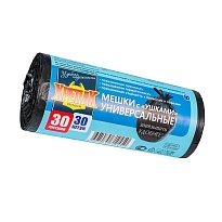 Мешки для мусора 30 л, с ушками, черные, в рулоне 30 шт., ПНД, 9 мкм, 600х500 мм, Крепак, 4607075710450 в Бишкеке