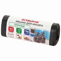 Мешки для мусора 90 л, черные, в рулоне 10 шт., ПВД, 25 мкм, 950х600 мм, LAIMA, 605332 в Бишкеке