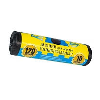 Мешки для мусора 120 л, с ушками, черные, в рулоне 10 шт., ПНД, 13 мкм, 1050х680 мм, Крепакоф, 4607075710252 в Бишкеке