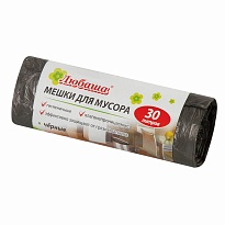 Мешки для мусора 30 л, черные, в рулоне 20 шт., ПНД, 5 мкм, 550х470 мм, Любаша эконом, 605329 в Бишкеке