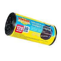 Мешки для мусора 120 л, черные, в рулоне 30 шт., ПНД, 15 мкм, 1100х700 мм, Крепак, 4607075710122 в Бишкеке