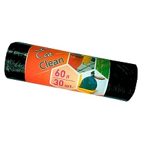 Мешки для мусора 60 л, черные, в рулоне 30 шт., ПНД, 6 мкм, 640х580 мм, Концепция Быта EcoClean, 603890 в Бишкеке