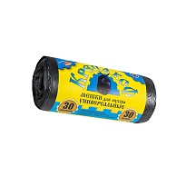 Мешки для мусора 30 л, с ушками, черные, в рулоне 30 шт., ПНД, 8 мкм, 580х460 мм, Крепакоф, 4607075710238 в Бишкеке