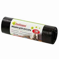 Мешки для мусора 180 л, черные, в рулоне 10 шт., ПВД, 24 мкм, 1060х800 мм, Любаша, 605336 в Бишкеке