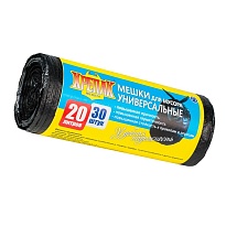 Мешки для мусора 20 л, черные, в рулоне 30 шт., ПНД, 10 мкм, 550х440 мм, Крепак, 4607075710092 в Бишкеке