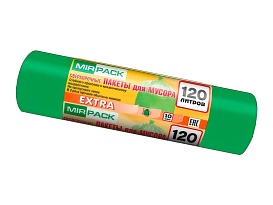 Мешки для мусора 120 л, зеленые, в рулоне 10 шт., ПНД, 14 мкм, 1100х700 мм, EXTRA, ex1201804 в Бишкеке