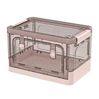 Ящик пластиковый складной прозрачный коричневый, дно розовое, 360х235х230 мм, с колесиками в Бишкеке